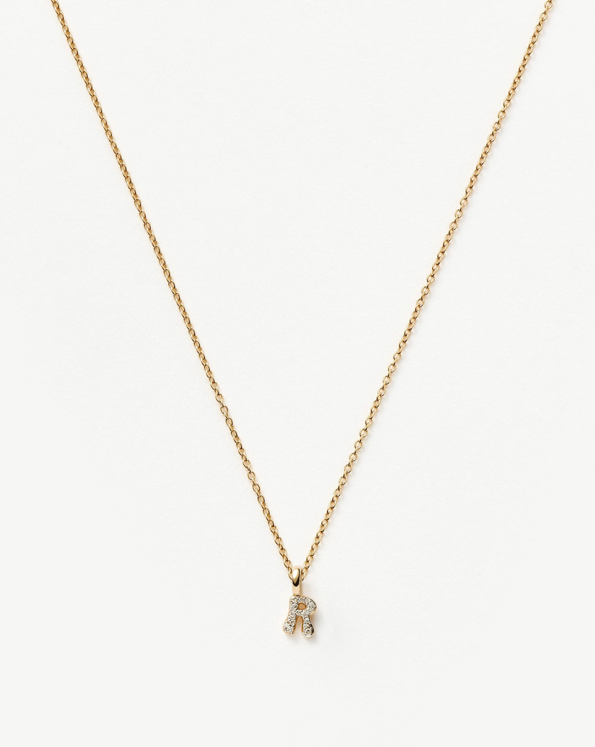 Solid Gold Diamond Initial Mini Pendant Necklace - R | 14ct Solid Yellow Gold Plated/Diamond